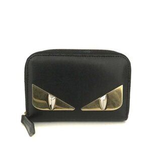 EGA FENDI Monster Leather Coin Card Wallet Black/9BM0358